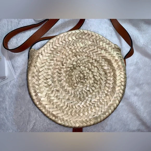 Chloe Marcie Woven Palm Round Crossbody Bag (Tan)